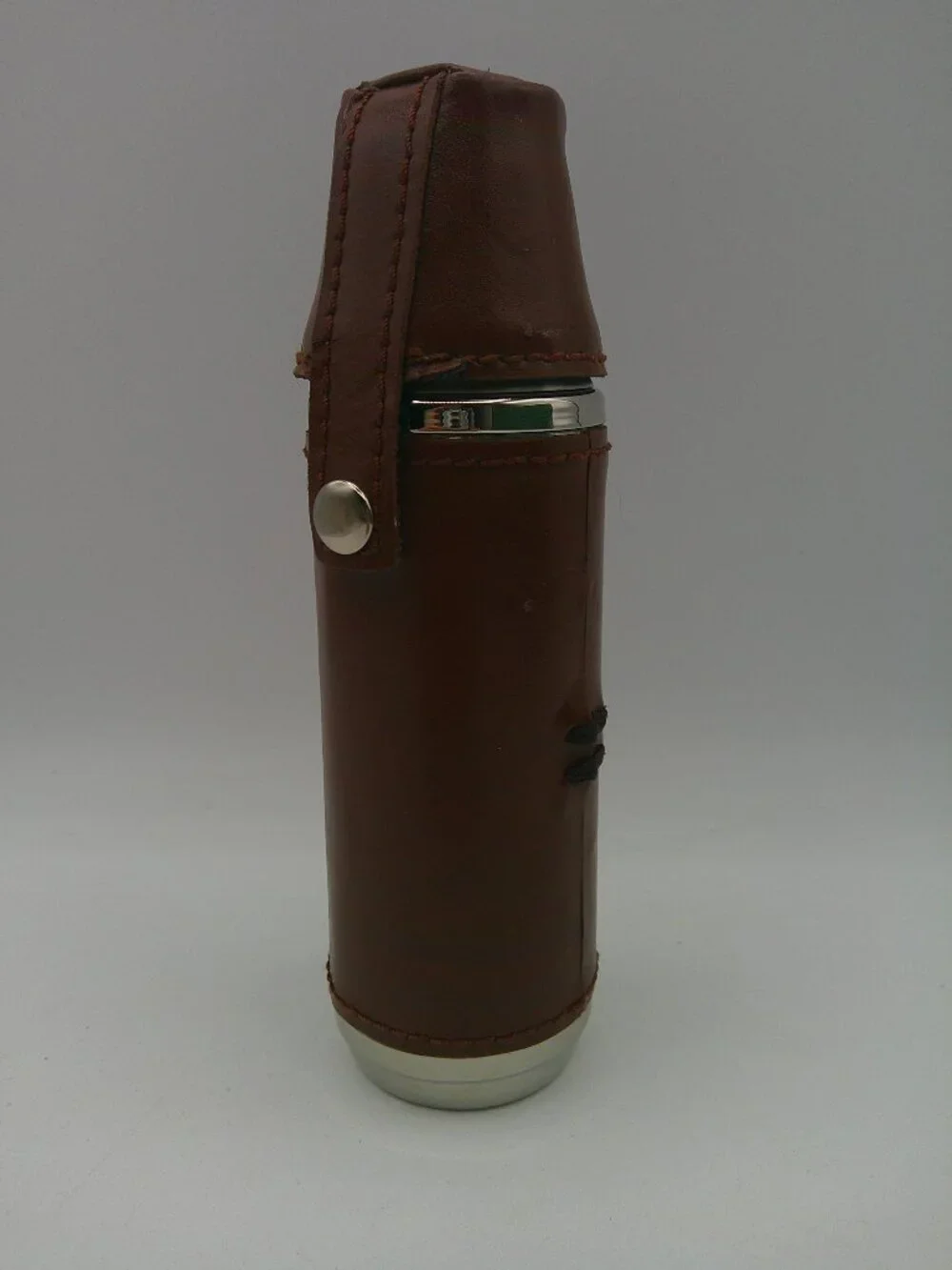 Dark Brown Leather Bottle Flask Stainless Steel 3 Cups H-6